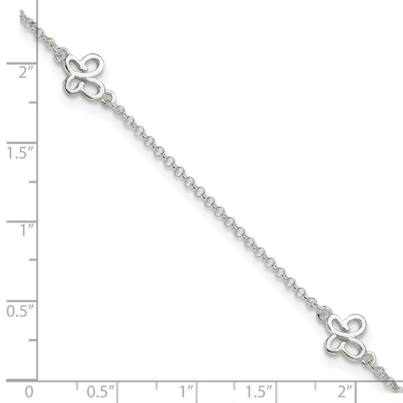 925 Sterling Silver Polished Butterfly Charm 9" Plus 1" Ext Fine Jewelry Anklet - Picture 7 of 7